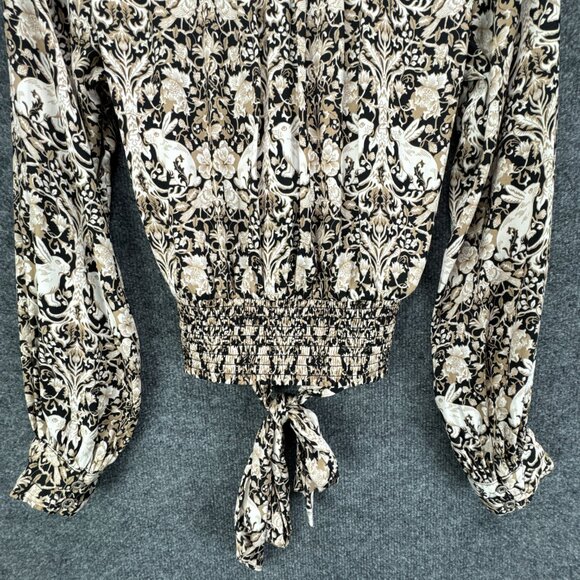 **SOLD**By Anthropologie Blouse Top Womens Small Black Tan Tie Waist Boho - Picture 7 of 13